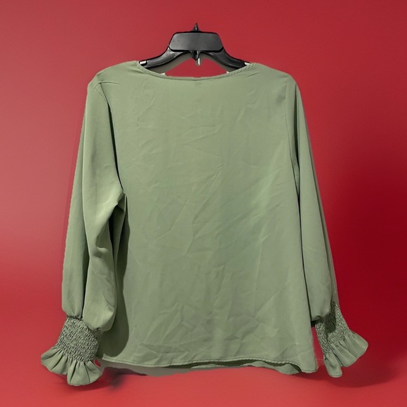 New! EVALESS Women's Casual Boho Olive Size Large L Blouse Dress Shirt Top NWT - Picture 3 of 6